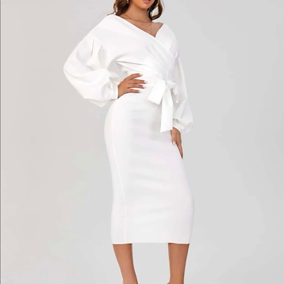 Off the Shoulder Sweater Wrap Midi Dress - Picture 4 of 5